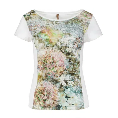 Conquista Women's White Short Sleeve Floral Print Top