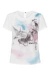 Conquista Women's White Short Sleeve Print Detail Top In White