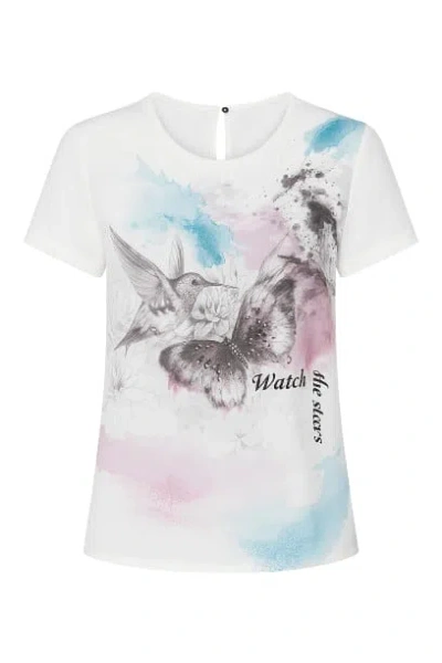 Conquista Women's White Short Sleeve Print Detail Top