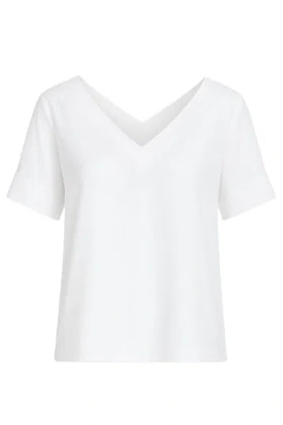 Conquista Women's White Short Sleeve V Neck Top With Trim Detail