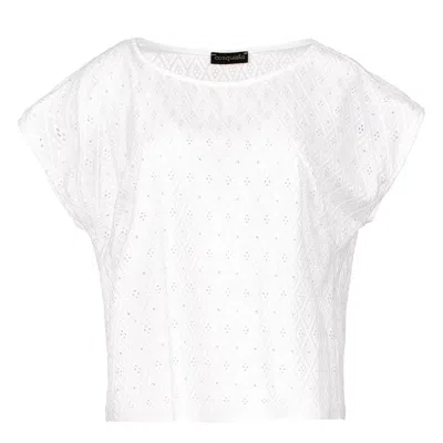 Conquista Women's White Sleeveless Embroidered Top