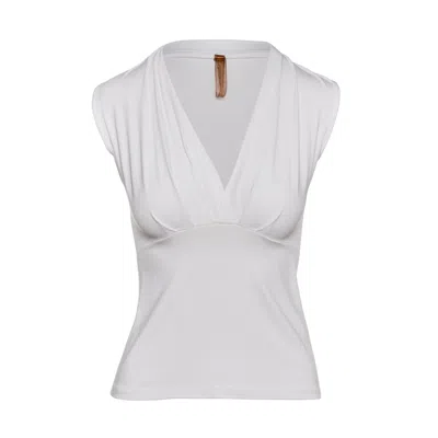 Conquista Women's White Sleeveless V-neck Jersey Top – Stretch Fabric