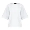 CONQUISTA WOMEN'S WHITE TEXTURED COTTON-BLEND OVERSIZED T-SHIRT WITH MODERN ELEGANCE
