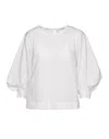 Conquista Women's White Top With Bishop Sleeves In White