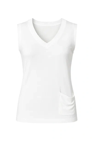 Conquista Women's White V-neck Pocket Detail Top