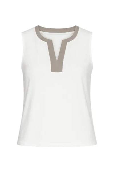 Conquista Women's White V Neck Sleeveless Top By  Fashion