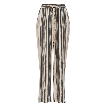 Conquista Women's Wide Leg Striped Pants With Drawstring Waist In Neutral