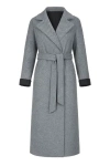 Conquista Women's Woven Grey Melange Wool Winter Coat With Shawl Collar & Elegant Belt In Gray