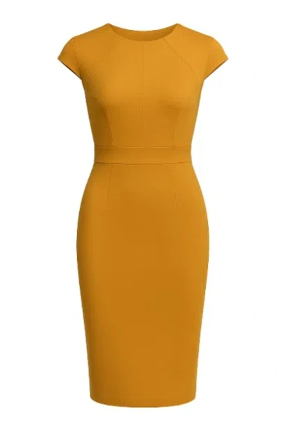 Conquista Women's Yellow Fitted Mustard Dress With Cap Sleeves