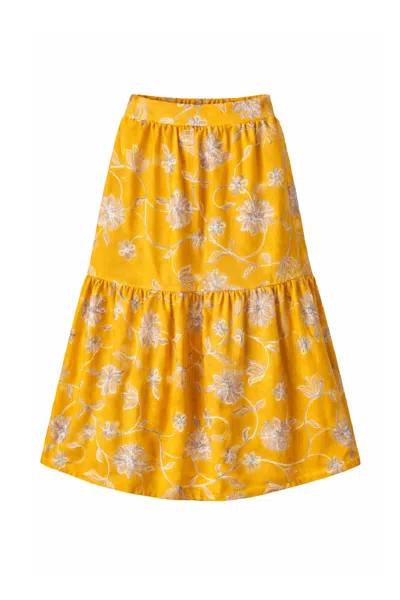 Conquista Women's Yellow Floral Print Tiered Midi Skirt In Multi