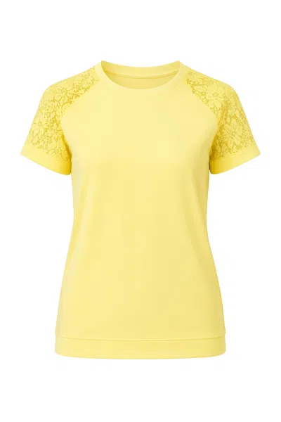 Conquista Women's Yellow Lace Detail Short Sleeve Top