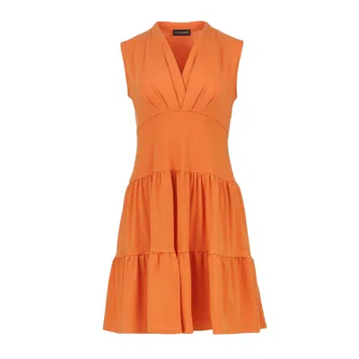 Conquista Women's Yellow / Orange Dark Orange Jersey Dress – Above Knee, Relaxed Fit, Cotton Blend In Yellow/orange
