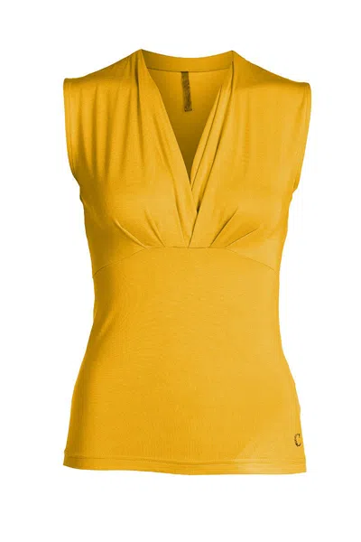 Conquista Women's Yellow / Orange Faux Wrap Top In Yellow/orange