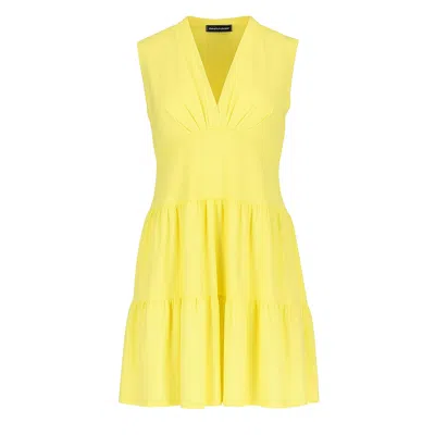 Conquista Women's Yellow / Orange Lemon Sleeveless V-neck Jersey Dress – Loose Fit, Knee-length