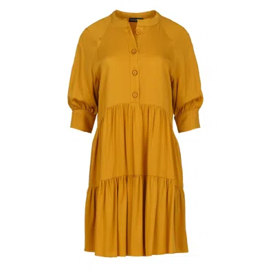 Conquista Women's Yellow / Orange Loose Dark Mustard Ruffle Dress In Yellow/orange