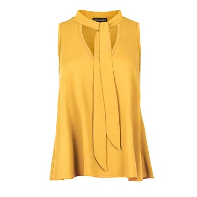 Conquista Women's Yellow / Orange Mustard Tie Detail Sleeveless Top In Yellow/orange