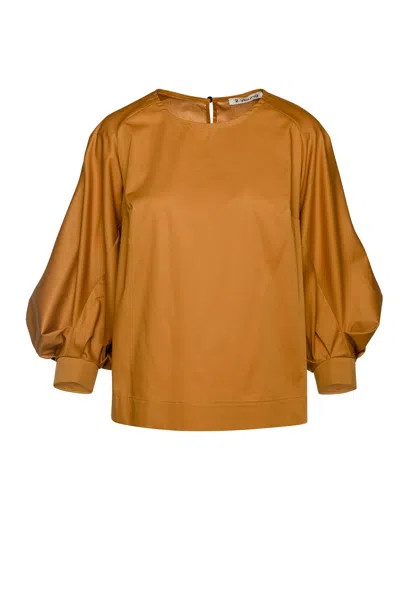 Conquista Women's Yellow / Orange Mustard Top With Bishop Sleeves In Sustainable Fabric. In Yellow/orange