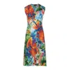 CONQUISTA WOMEN'S YELLOW / ORANGE PRINT ORANGE JERSEY EMPIRE LINE DRESS