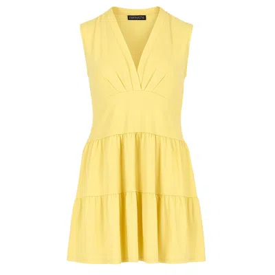 Conquista Women's Yellow / Orange Sleeveless Yellow Cotton Jersey Dress
