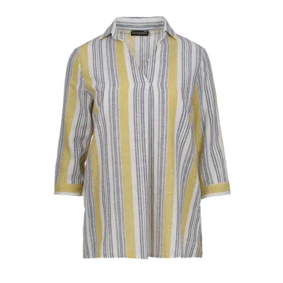 Conquista Women's Yellow / Orange Striped Linen Style Top With Pockets In Yellow/orange