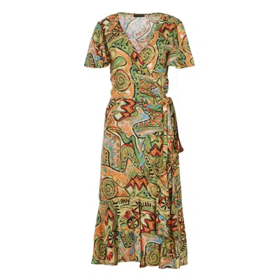 Conquista Women's Yellow / Orange Tribal Rhapsody Viscose Midi Dress In Yellow/orange