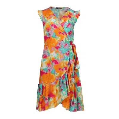 Conquista Women's Yellow / Orange Vibrant Wrap Dress With Ruffled Hem - Multicolor In Yellow/orange