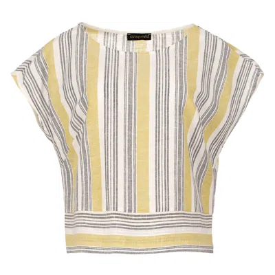 Conquista Women's Yellow / Orange Yellow Striped Linen Style Top In Yellow/orange