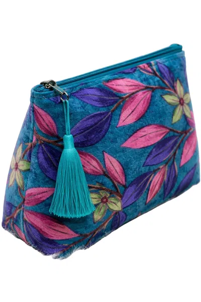 Conscious Yoga Collective Blue Indigo Petal Velvet Makeup Bag
