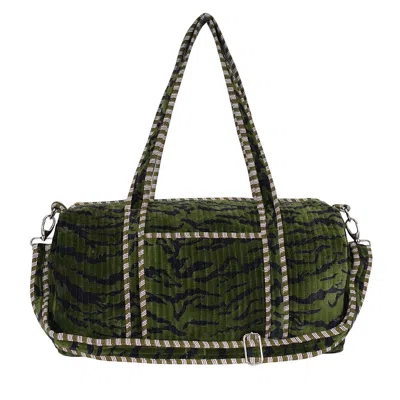 Conscious Yoga Collective Green / Black The Tiger Velvet Weekender In Green In Multi