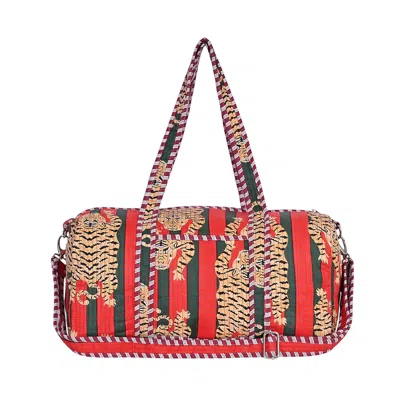 Conscious Yoga Collective Green / Red The Tibetan Tiger Cotton Weekender In Green And Red
