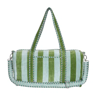 Conscious Yoga Collective Green The Striped Velvet Weekender In Lime