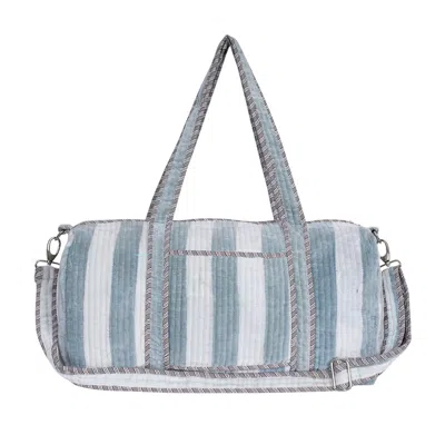 Conscious Yoga Collective Grey / White The Striped Velvet Weekender In Grey In Multi
