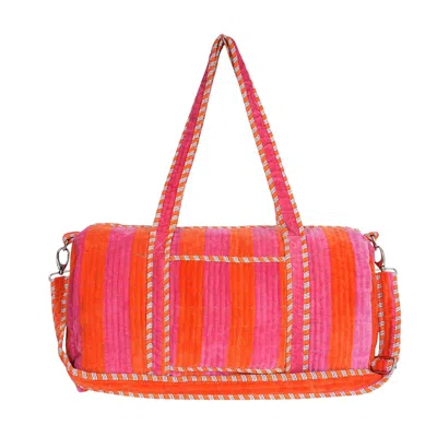Conscious Yoga Collective Orange / Pink / Pink The Striped Velvet Weekender In Orange And Pink