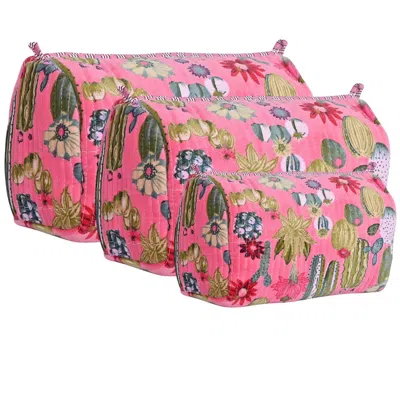 Conscious Yoga Collective Pink / Purple The Cactus Three Piece Velvet Travel Set In Pink In Multi