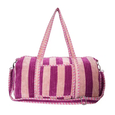 Conscious Yoga Collective Pink / Purple The Striped Velvet Weekender In Pink In Multi