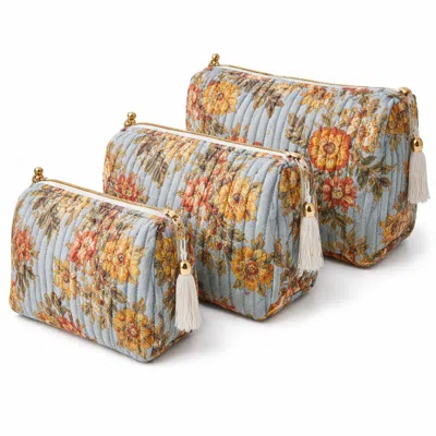 Conscious Yoga Collective The Floral Velvet Travel Set - Blue In Multi