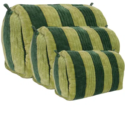 Conscious Yoga Collective The Striped Velvet Travel Set In Green