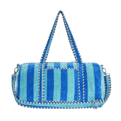 Conscious Yoga Collective The Striped Velvet Weekender In Blue