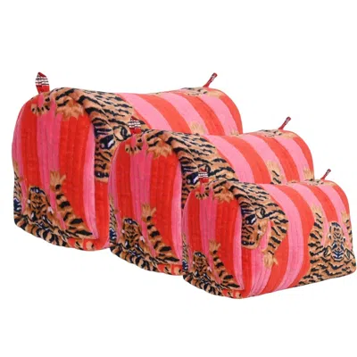 Conscious Yoga Collective Tibetan Tiger Velvet Three Piece Travel Set - Orange And Pink
