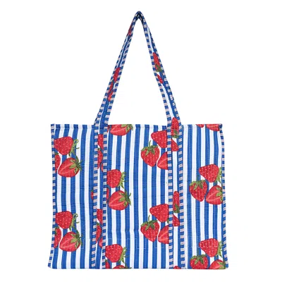 Conscious Yoga Collective Women's Blue / White / Red Summer Fruits Tote In Strawberries