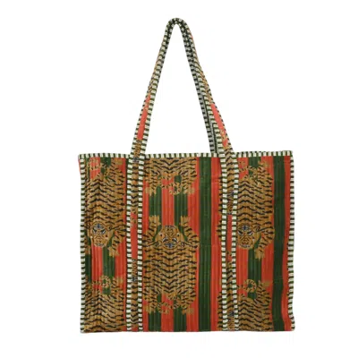 Conscious Yoga Collective Women's Green / Yellow / Orange The Ultimate Tibetan Tiger Velvet Tote In Green And Orange