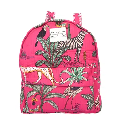 Conscious Yoga Collective Women's Pink / Purple Cotton Backpack In Hot Pink Jungle