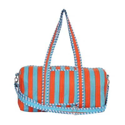 Conscious Yoga Collective Women's The Striped Cotton Weekender - Orange And Blue In Multi