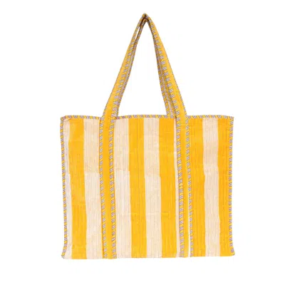 Conscious Yoga Collective Women's The Striped Velvet Tote In Yellow