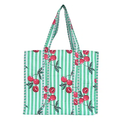 Conscious Yoga Collective Women's White / Blue The Summer Fruits Cherry Tote In Turquoise
