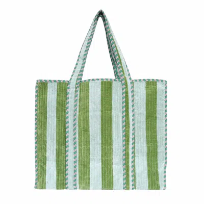 Conscious Yoga Collective Women's White / Green The Striped Velvet Tote - Lime In Multi