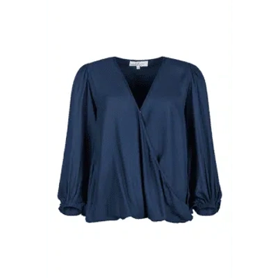 Constellation By Helena Navy Twill Cross Over Blouse In Blue