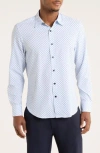 Construct Abstract Dot Print Slim Fit 4-way Stretch Button-up Shirt In Blue