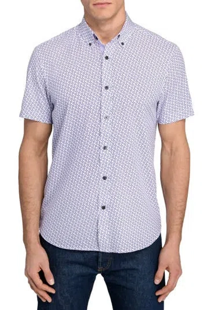 Construct Abstract Floral Print Short Sleeve Button-down Shirt In Blue