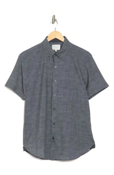 Construct Chambray Short Sleeve Stretch Button-down Shirt In Charcoal